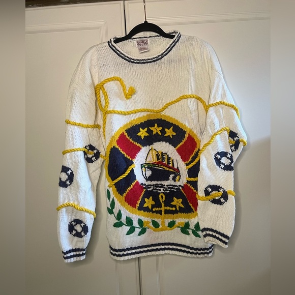 Vintage Nautical Coastal Anchor Sweater - Picture 2 of 9